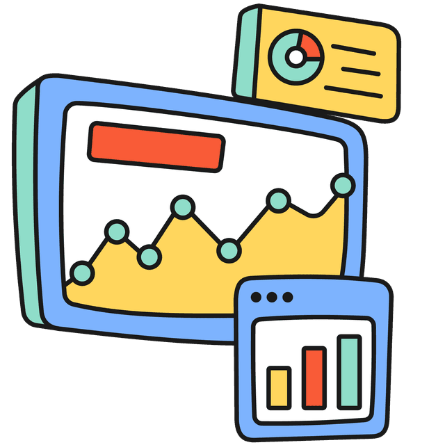 Three component screens displaying an array of graphs and analytic tracking diagrams.