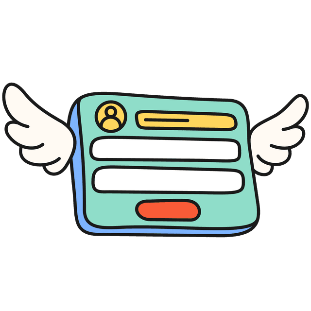Floating green profile desktop component with profile icon and cream angel wings.