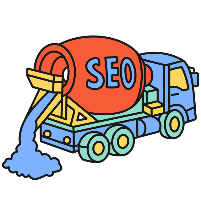 A cement pourer truck with the mixer attached to the back labelled 'SEO', pouring out blue liquid.