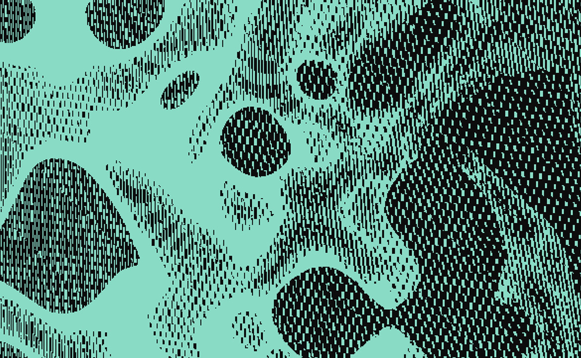 Graphic featuring bubbles in a mint green and black