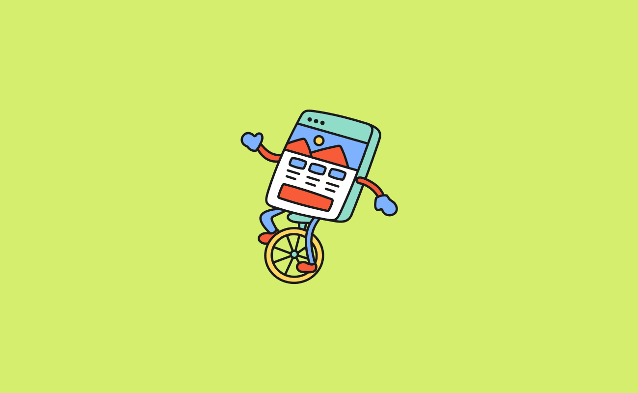 an illustration of a website on a unicycle