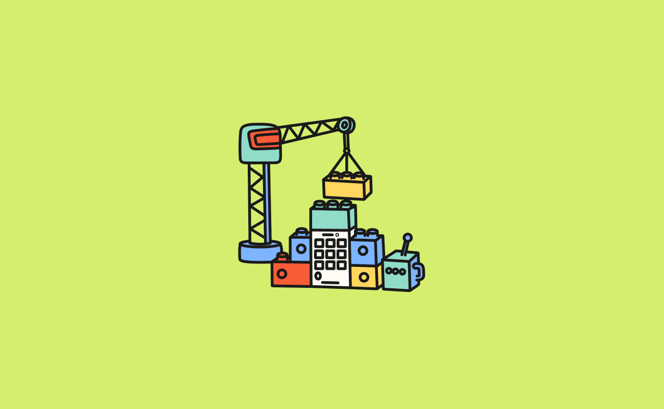 An illustrative graphic featuring a crane and building blocks